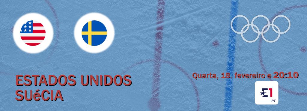 Jogo entre Estados Unidos e Suécia tem emissão Eurosport (quarta, 18. fevereiro e  20:10).