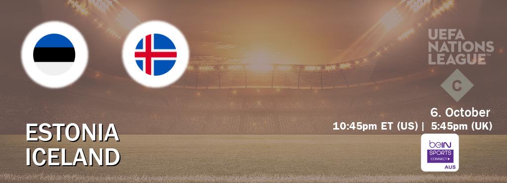You can watch game live between Estonia and Iceland on beIN Sports Connect(AU). You can watch game live between Estonia and Iceland on beIN Sports Connect(AU).