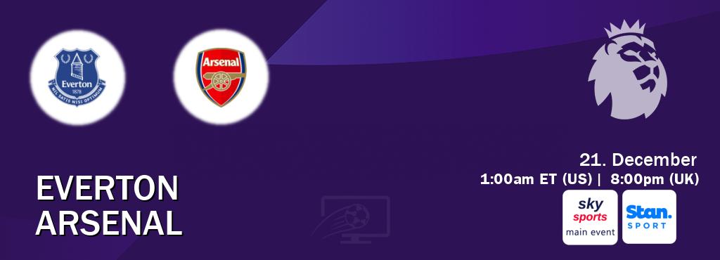 You can watch game live between Everton and Arsenal on Sky Sports Main Event(UK) and Stan Sport(AU). You can watch game live between Everton and Arsenal on Sky Sports Main Event(UK) and Stan Sport(AU).