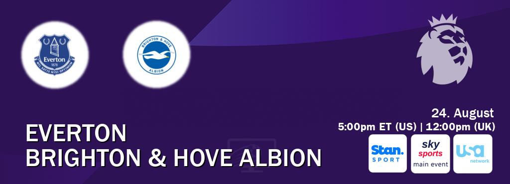 You can watch game live between Everton and Brighton & Hove Albion on Stan Sport(AU), Sky Sports Main Event(UK), USA Network(US). You can watch game live between Everton and Brighton & Hove Albion on Stan Sport(AU), Sky Sports Main Event(UK), USA Network(US).