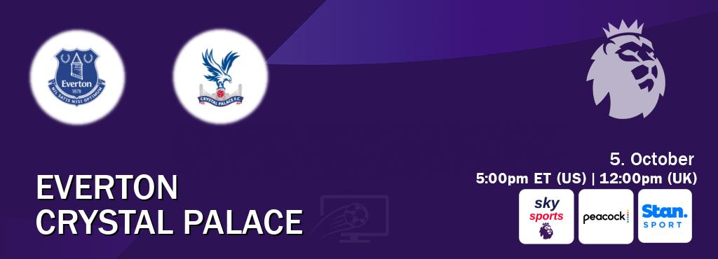 You can watch game live between Everton and Crystal Palace on Sky Sports Premier League(UK), Peacock(US), Stan Sport(AU). You can watch game live between Everton and Crystal Palace on Sky Sports Premier League(UK), Peacock(US), Stan Sport(AU).