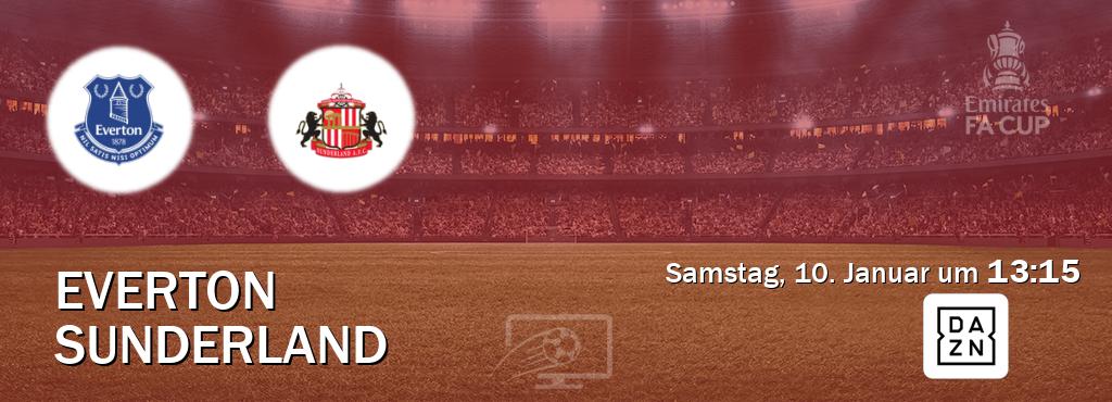 Das Spiel zwischen Everton und Sunderland wird am Samstag, 10. Januar um 13:15, live vom DAZN übertragen. Das Spiel zwischen Everton und Sunderland wird am Samstag, 10. Januar um 13:15, live vom DAZN übertragen.