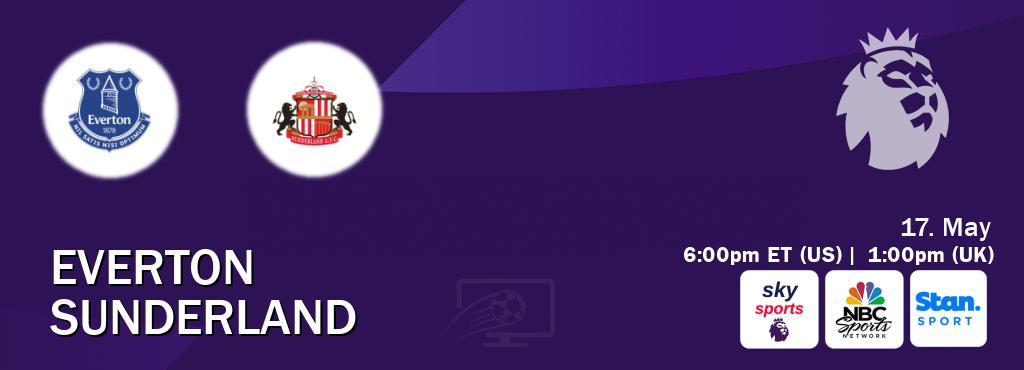 You can watch game live between Everton and Sunderland on Sky Sports Premier League(UK), NBCS Network(US), Stan Sport(AU).