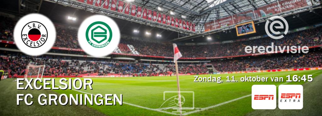 Wedstrijd tussen Excelsior en FC Groningen live op tv bij ESPN 1, ESPN Extra (zondag, 11. oktober van  16:45).