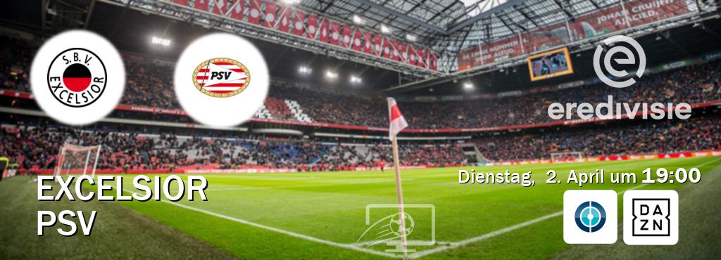 Das Spiel zwischen Excelsior und PSV wird am Dienstag,  2. April um  19:00, live vom Sportdigital FUSSBALL und DAZN übertragen.