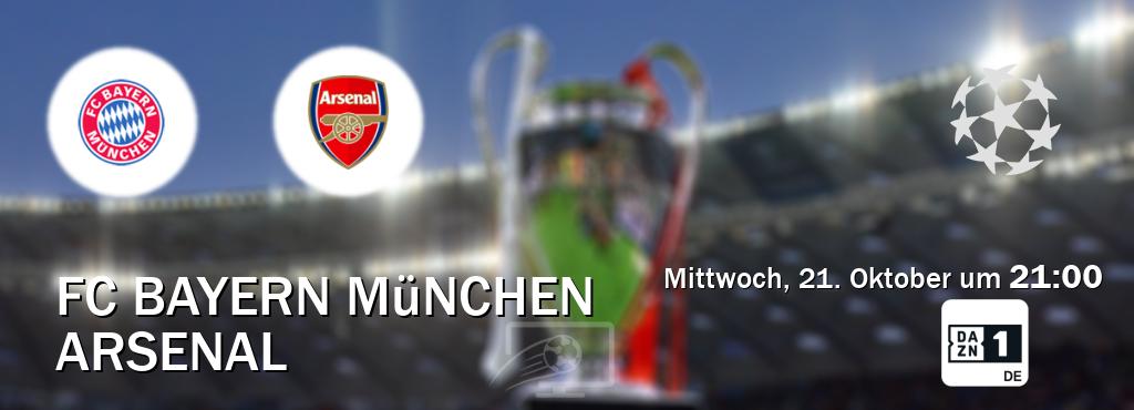 Das Spiel zwischen FC Bayern München und Arsenal wird am Mittwoch, 21. Oktober um 21:00, live vom DAZN 1 Deutschland übertragen. Das Spiel zwischen FC Bayern München und Arsenal wird am Mittwoch, 21. Oktober um 21:00, live vom DAZN 1 Deutschland übertragen.