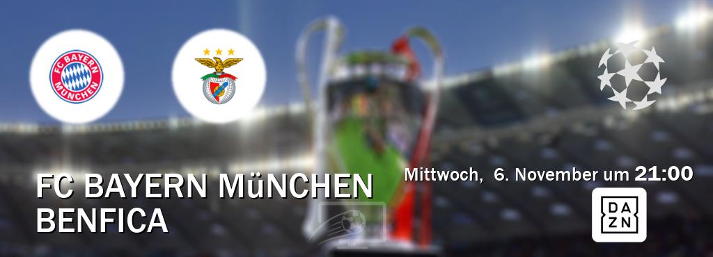 Das Spiel zwischen FC Bayern München und Benfica wird am Mittwoch,  6. November um  21:00, live vom DAZN übertragen.