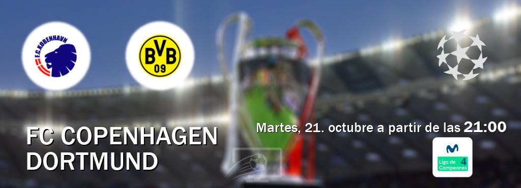 El partido entre FC Copenhagen y Dortmund será retransmitido por Movistar Liga de Campeones 4 (martes, 21. octubre a partir de las 21:00). El partido entre FC Copenhagen y Dortmund será retransmitido por Movistar Liga de Campeones 4 (martes, 21. octubre a partir de las 21:00).
