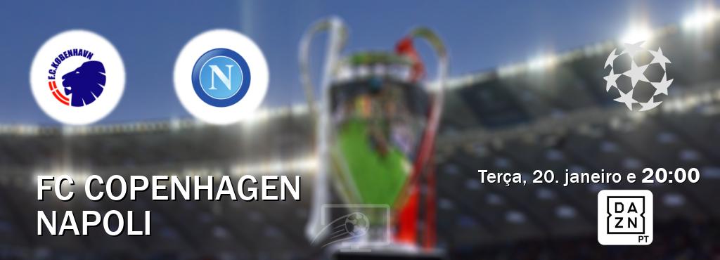 Jogo entre FC Copenhagen e Napoli tem emissão DAZN (terça, 20. janeiro e  20:00).