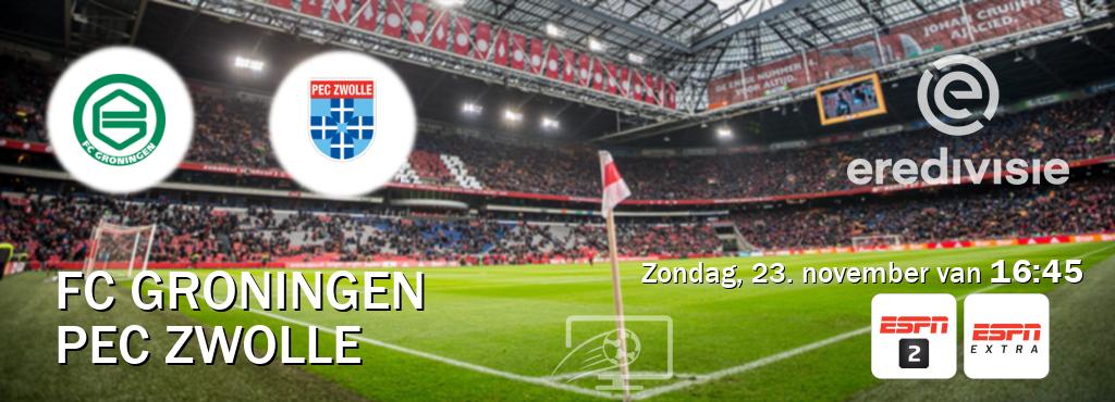 Wedstrijd tussen FC Groningen en PEC Zwolle live op tv bij ESPN 2, ESPN Extra (zondag, 23. november van  16:45).