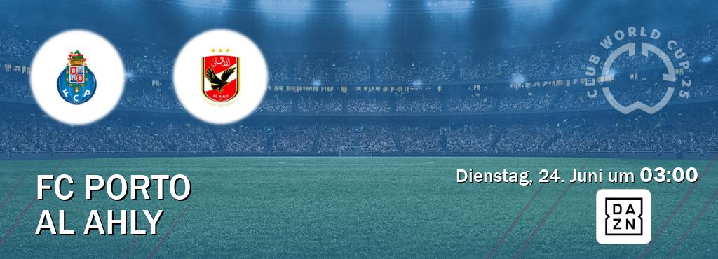 Das Spiel zwischen FC Porto und Al Ahly wird am Dienstag, 24. Juni um 03:00, live vom DAZN übertragen. Das Spiel zwischen FC Porto und Al Ahly wird am Dienstag, 24. Juni um 03:00, live vom DAZN übertragen.