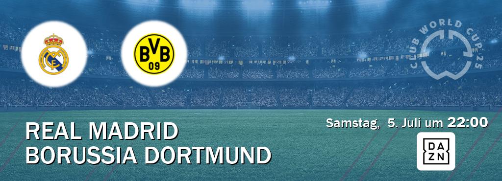 Das Spiel zwischen Real Madrid und Borussia Dortmund wird am Samstag,  5. Juli um  22:00, live vom DAZN übertragen.