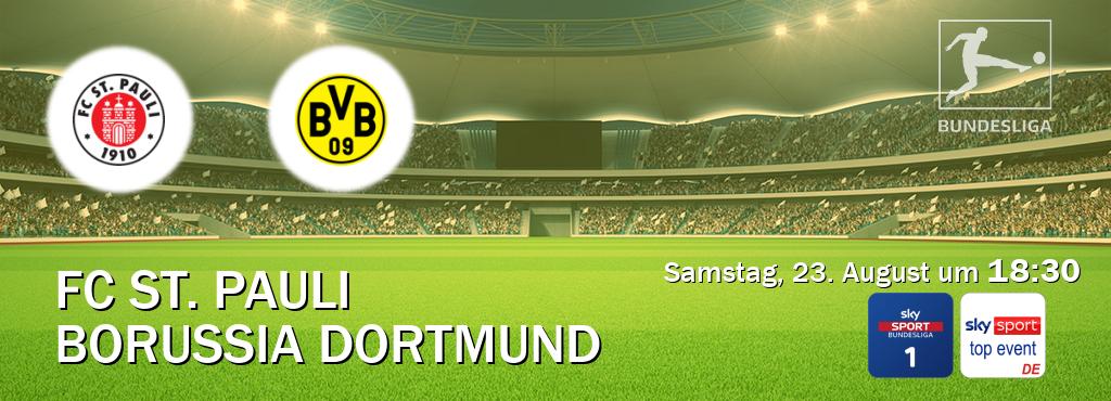 Das Spiel zwischen FC St. Pauli und Borussia Dortmund wird am Samstag, 23. August um  18:30, live vom Sky Bundesliga 1 und Sky Sport Top Event übertragen.