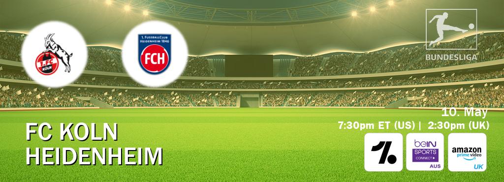 You can watch game live between FC Koln and Heidenheim on OneFootball, beIN Sports Connect(AU), Amazon Prime Video UK(UK). You can watch game live between FC Koln and Heidenheim on OneFootball, beIN Sports Connect(AU), Amazon Prime Video UK(UK).