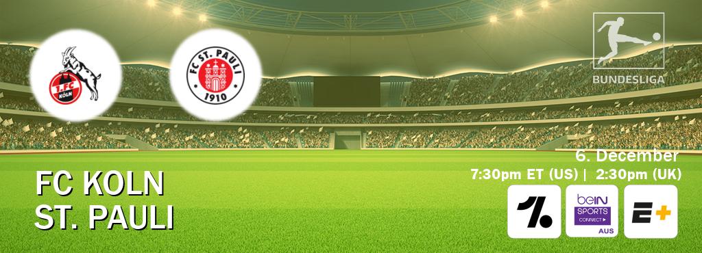 You can watch game live between FC Koln and St. Pauli on OneFootball, beIN Sports Connect(AU), ESPN+(US).