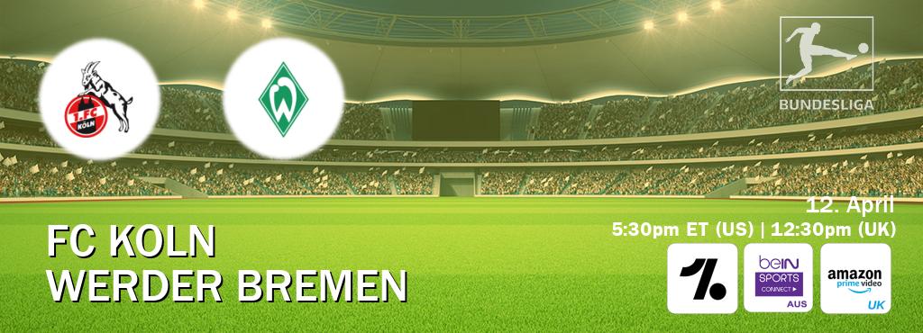 You can watch game live between FC Koln and Werder Bremen on OneFootball, beIN Sports Connect(AU), Amazon Prime Video UK(UK).