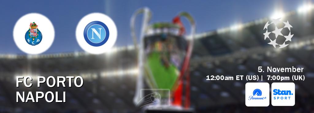 You can watch game live between FC Porto and Napoli on Paramount+(US) and Stan Sport(AU). You can watch game live between FC Porto and Napoli on Paramount+(US) and Stan Sport(AU).