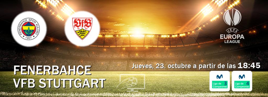 El partido entre Fenerbahce y VfB Stuttgart será retransmitido por Movistar Liga de Campeones 3 y Movistar Liga de Campeones 4 (jueves, 23. octubre a partir de las 18:45). El partido entre Fenerbahce y VfB Stuttgart será retransmitido por Movistar Liga de Campeones 3 y Movistar Liga de Campeones 4 (jueves, 23. octubre a partir de las 18:45).