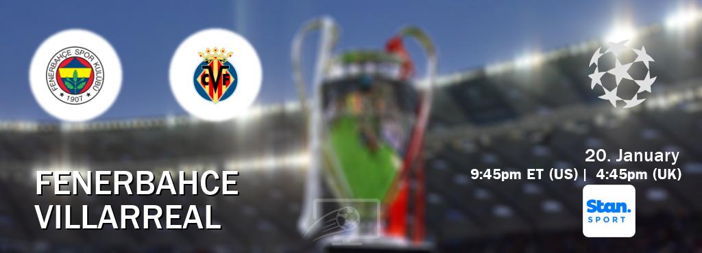 You can watch game live between Fenerbahce and Villarreal on Stan Sport(AU). You can watch game live between Fenerbahce and Villarreal on Stan Sport(AU).