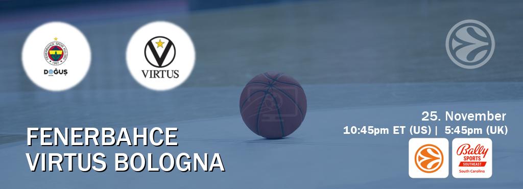 You can watch game live between Fenerbahce and Virtus Bologna on EuroLeague TV and Bally Sports South Carolina(US). You can watch game live between Fenerbahce and Virtus Bologna on EuroLeague TV and Bally Sports South Carolina(US).
