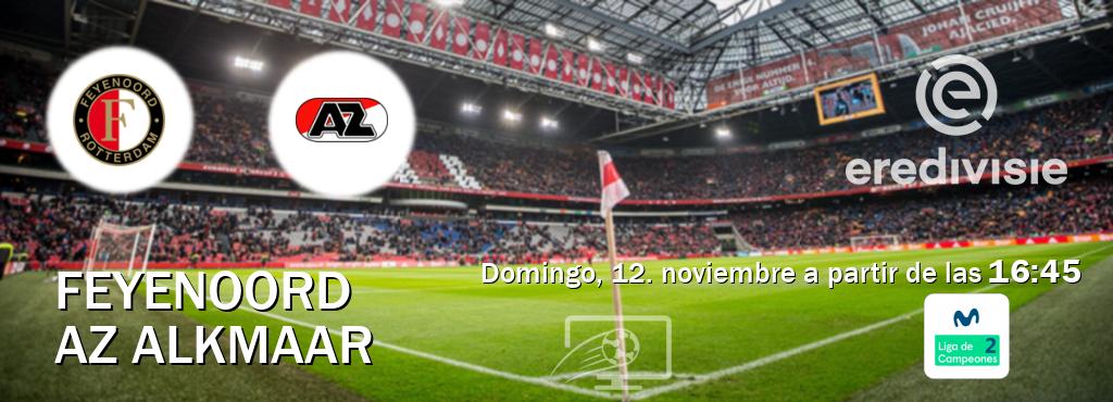 El partido entre Feyenoord y AZ Alkmaar será retransmitido por Movistar Liga de Campeones 2 (domingo, 12. noviembre a partir de las  16:45).