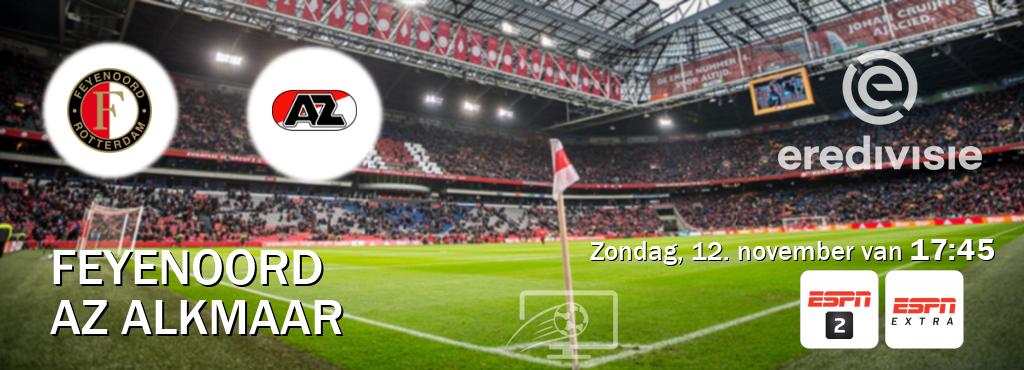 Wedstrijd tussen Feyenoord en AZ Alkmaar live op tv bij ESPN 2, ESPN Extra (zondag, 12. november van  17:45).