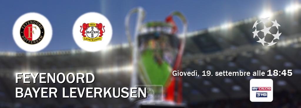 Il match Feyenoord - Bayer Leverkusen sarà trasmesso in diretta TV su Sky Calcio 3 (ore 18:45)