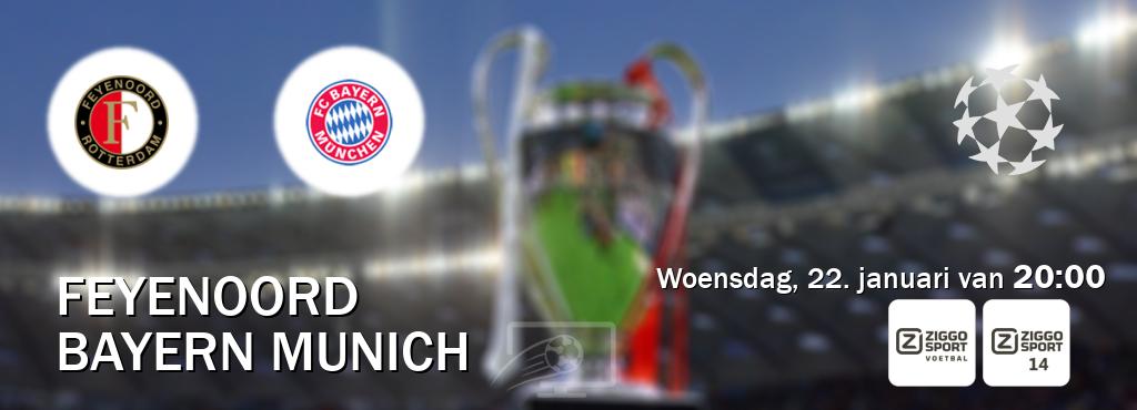 Wedstrijd tussen Feyenoord en Bayern Munich live op tv bij Ziggo Sport, Ziggo Sport 14 (woensdag, 22. januari van  20:00).