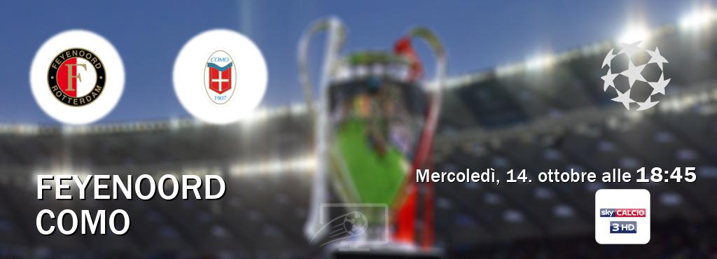 Il match Feyenoord - Como sarà trasmesso in diretta TV su Sky Sport 253 (ore 18:45)