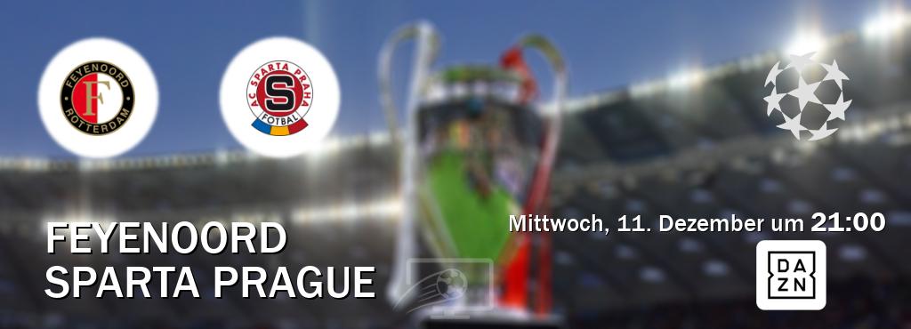 Das Spiel zwischen Feyenoord und Sparta Prague wird am Mittwoch, 11. Dezember um  21:00, live vom DAZN übertragen.