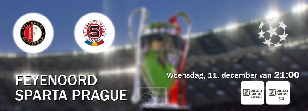 Wedstrijd tussen Feyenoord en Sparta Prague live op tv bij Ziggo Sport, Ziggo Sport 14 (woensdag, 11. december van  21:00).