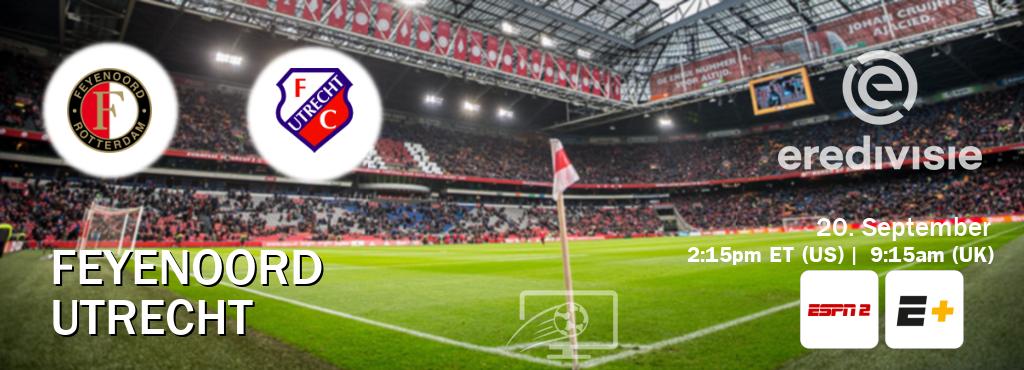 You can watch game live between Feyenoord and Utrecht on ESPN2(AU) and ESPN+(US). You can watch game live between Feyenoord and Utrecht on ESPN2(AU) and ESPN+(US).