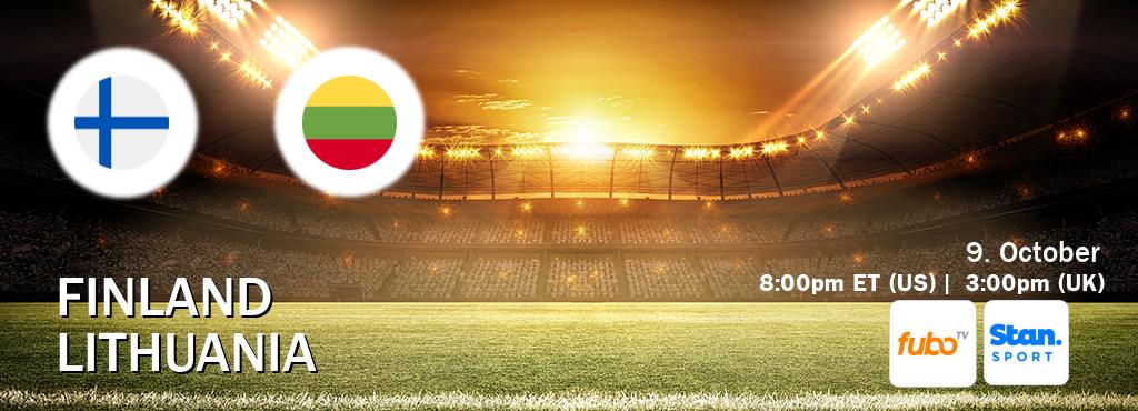 You can watch game live between Finland and Lithuania on fuboTV(US) and Stan Sport(AU). You can watch game live between Finland and Lithuania on fuboTV(US) and Stan Sport(AU).