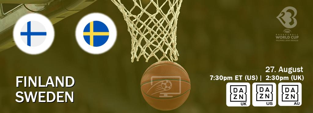 You can watch game live between Finland and Sweden on DAZN UK(UK), DAZN(US), DAZN(AU).