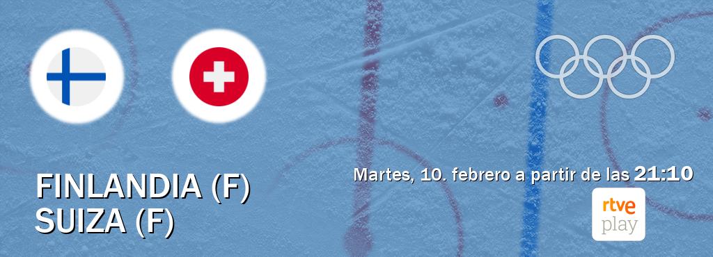 El partido entre Finlandia (F) y Suiza (F) será retransmitido por RTVE Play (martes, 10. febrero a partir de las  21:10).