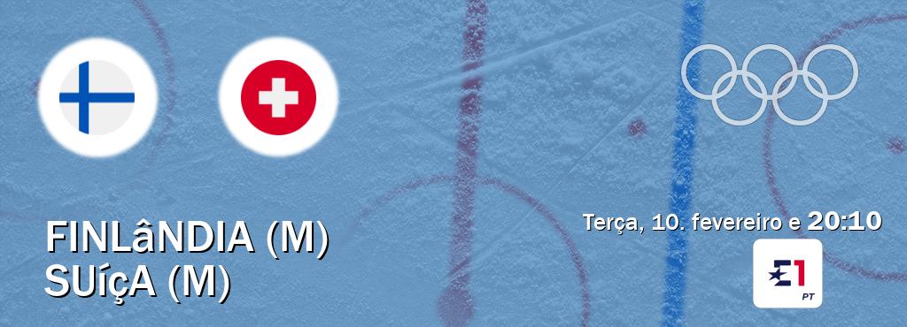 Jogo entre Finlândia (M) e Suíça (M) tem emissão Eurosport (terça, 10. fevereiro e  20:10).