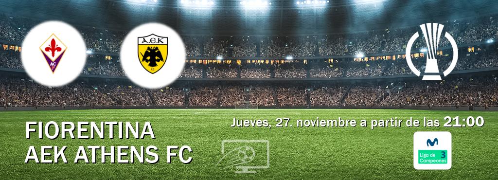 El partido entre Fiorentina y AEK Athens FC será retransmitido por Movistar Liga de Campeones 3 (jueves, 27. noviembre a partir de las  21:00).