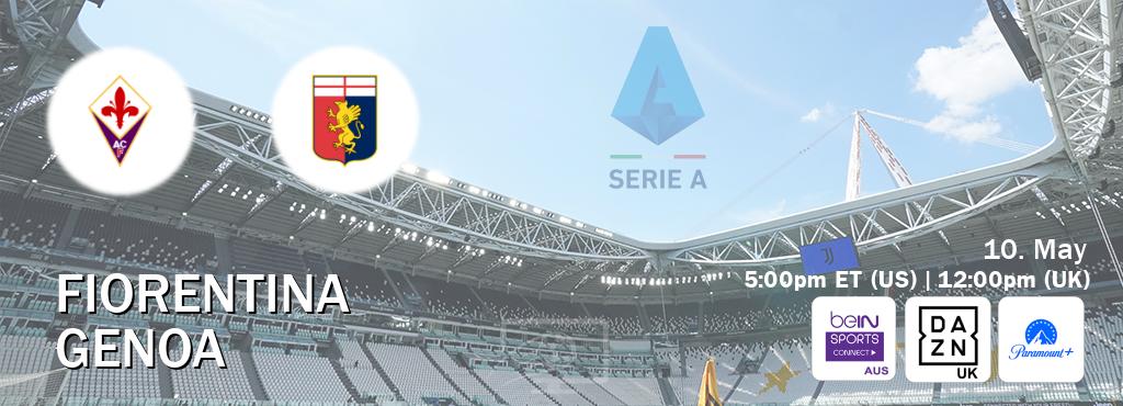 You can watch game live between Fiorentina and Genoa on beIN Sports Connect(AU), DAZN UK(UK), Paramount+(US). You can watch game live between Fiorentina and Genoa on beIN Sports Connect(AU), DAZN UK(UK), Paramount+(US).