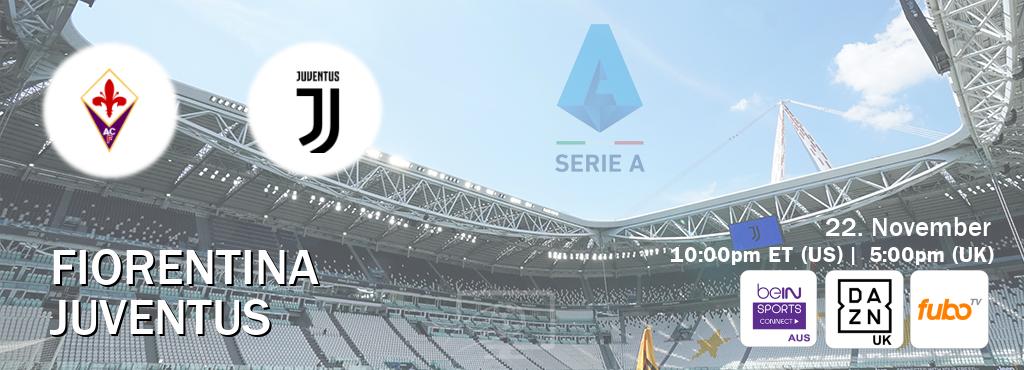 You can watch game live between Fiorentina and Juventus on beIN Sports Connect(AU), DAZN UK(UK), fuboTV(US).