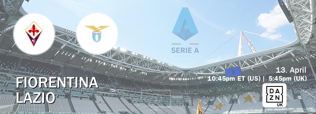 You can watch game live between Fiorentina and Lazio on DAZN UK(UK).