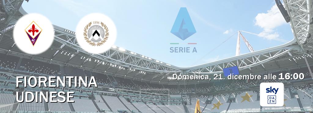 Il match Fiorentina - Udinese sarà trasmesso in diretta TV su Sky Sport Bar (ore 16:00)