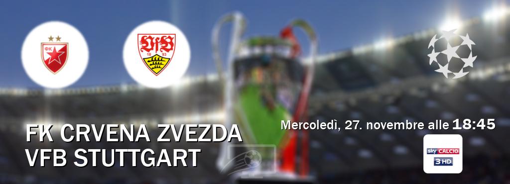 Il match FK Crvena zvezda - VfB Stuttgart sarà trasmesso in diretta TV su Sky Calcio 3 (ore 18:45)