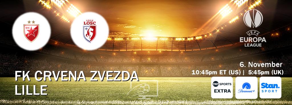 You can watch game live between FK Crvena zvezda and Lille on TNT Sports Extra(UK), Paramount+(US), Stan Sport(AU). You can watch game live between FK Crvena zvezda and Lille on TNT Sports Extra(UK), Paramount+(US), Stan Sport(AU).