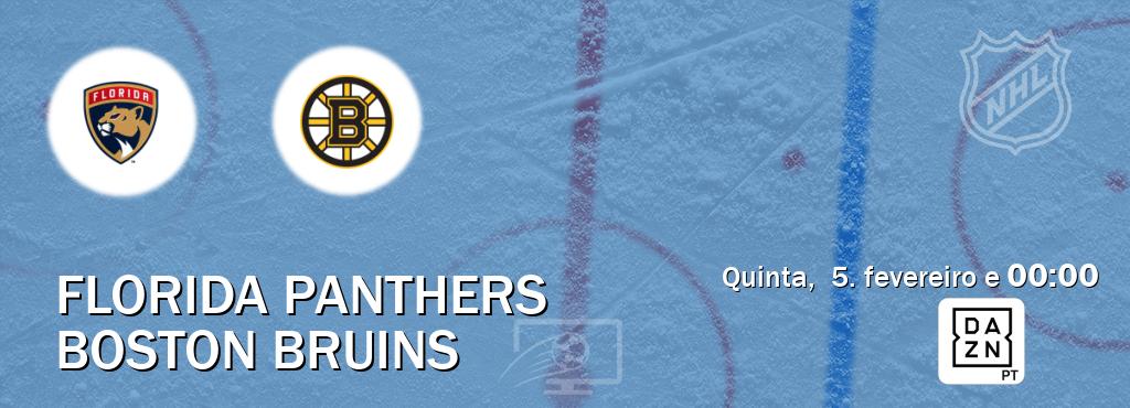 Jogo entre Florida Panthers e Boston Bruins tem emissão DAZN (quinta,  5. fevereiro e  00:00).