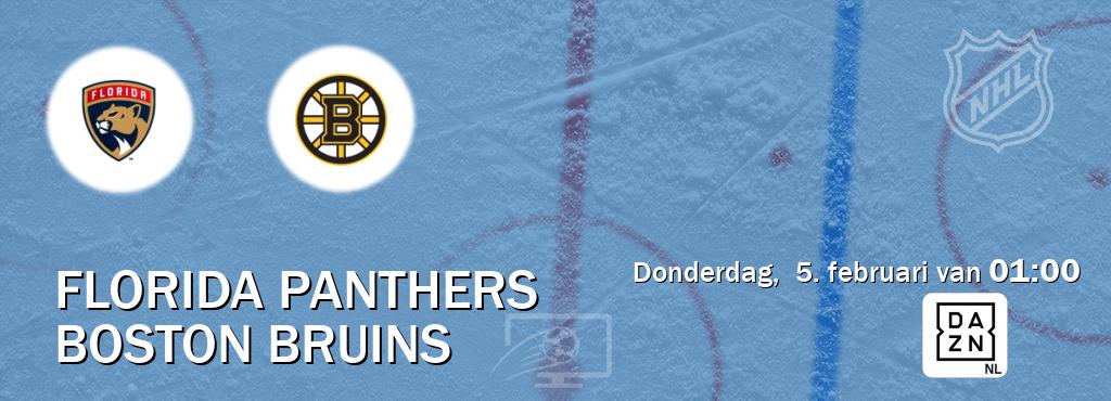 Wedstrijd tussen Florida Panthers en Boston Bruins live op tv bij DAZN (donderdag,  5. februari van  01:00).