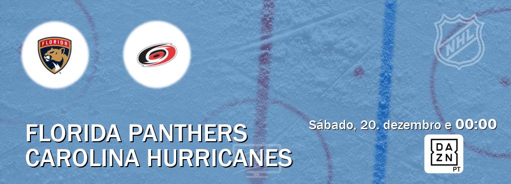 Jogo entre Florida Panthers e Carolina Hurricanes tem emissão DAZN (sábado, 20. dezembro e  00:00).