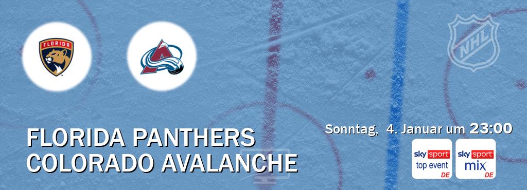 Das Spiel zwischen Florida Panthers und Colorado Avalanche wird am Sonntag,  4. Januar um  23:00, live vom Sky Sport Top Event und Sky Sport Mix übertragen.
