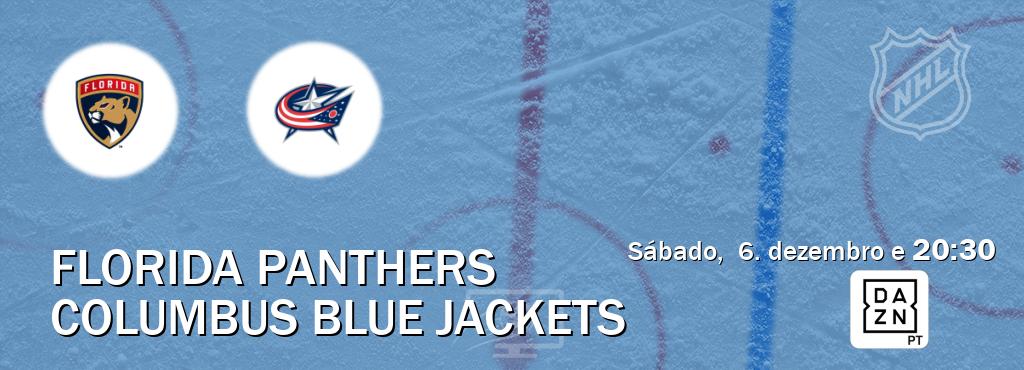 Jogo entre Florida Panthers e Columbus Blue Jackets tem emissão DAZN (sábado,  6. dezembro e  20:30).
