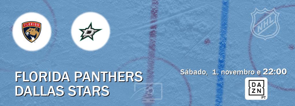 Jogo entre Florida Panthers e Dallas Stars tem emissão DAZN (sábado,  1. novembro e  22:00).