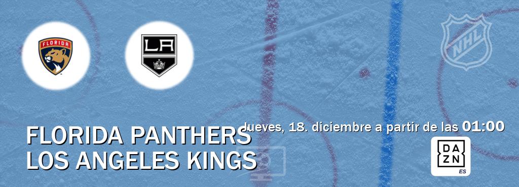 El partido entre Florida Panthers y Los Angeles Kings será retransmitido por DAZN España (jueves, 18. diciembre a partir de las  01:00).